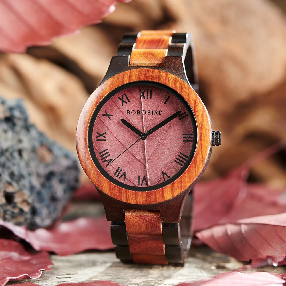 BOBO BIRD Mens Watches Leaf Dial Design Wooden Quartz Watch Casual Wristwatch for Men, Support Personalized, Drop Shipping