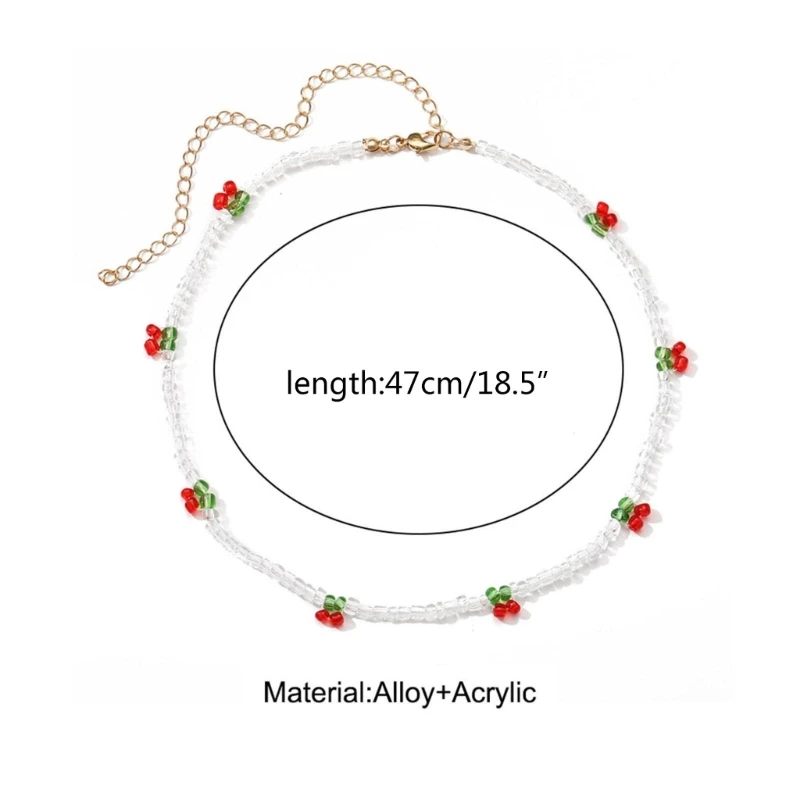 Böhmische Perlen-Halskette mit roten Kirschen für Frauen, niedliche handgemachte Früchte, Samenperlen, transparente Halsketten, Boho-Schmuck – Detail 6