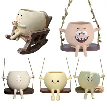 創意搖椅/鞦韆臉花盆花園盆栽可愛樹脂人頭花盆家居園藝用品室內外植物適用 12 最佳銷售 可愛的小盆 - №5