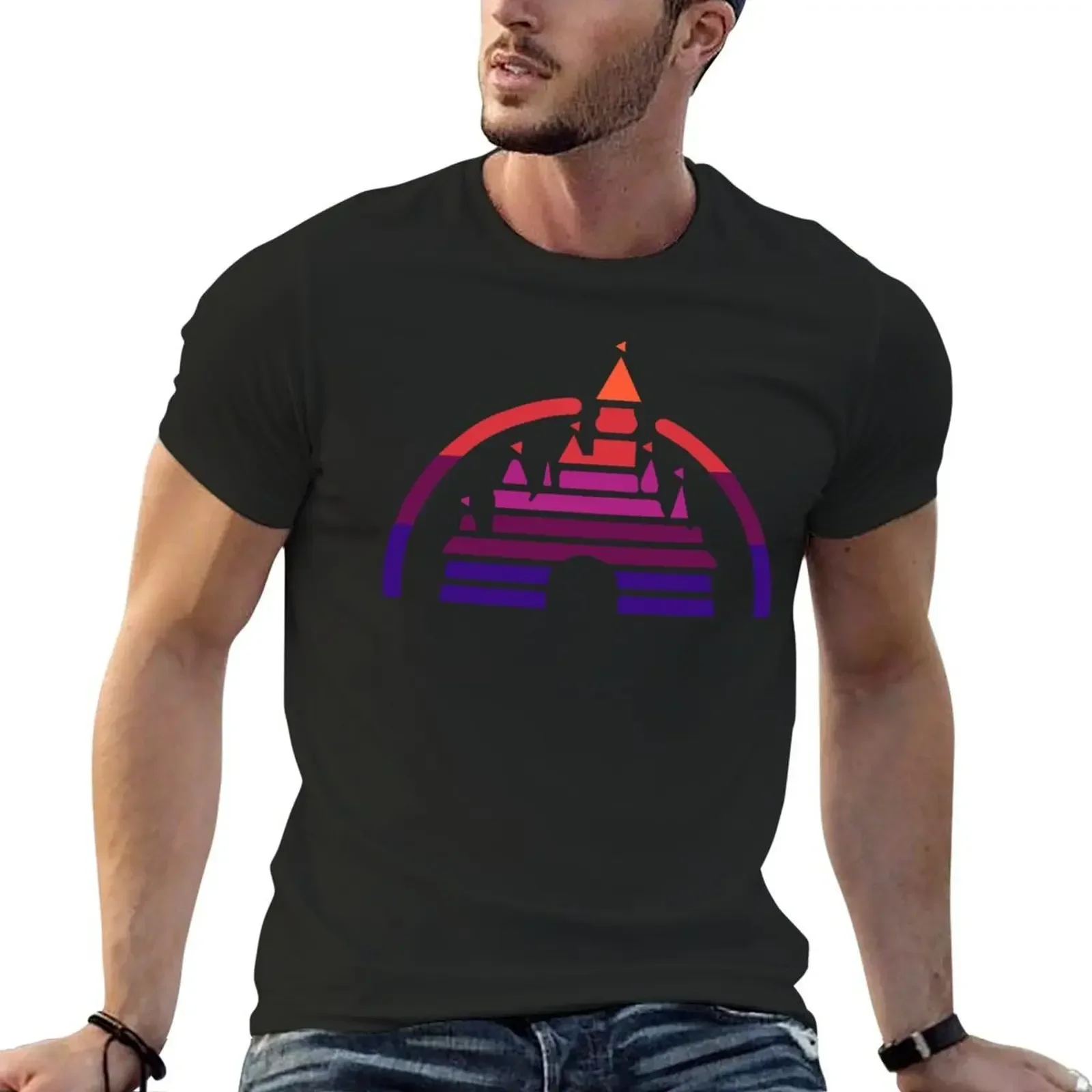 Sunset Gradient Castle T-Shirt summer clothes blacks tees plus sizes mens graphic t-shirts hip hop