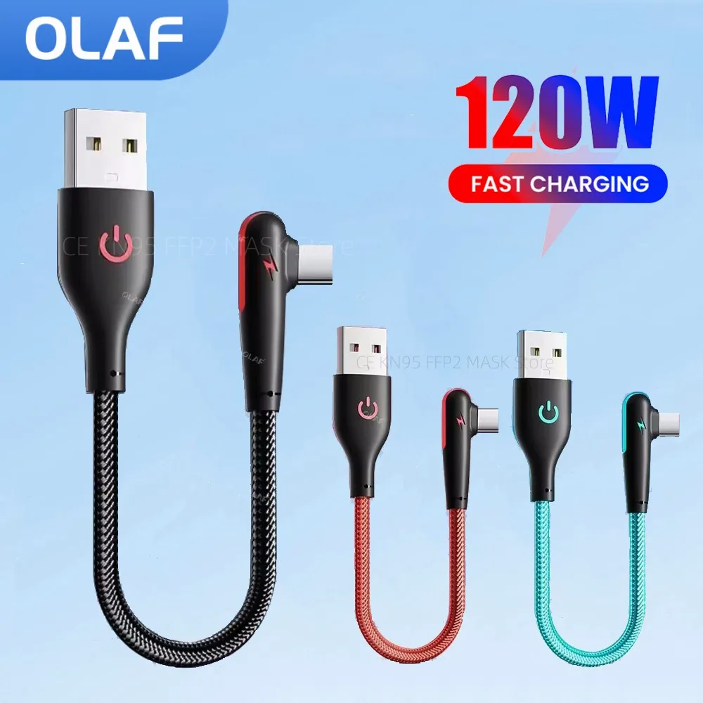 

25cm Short USB C Cable 90 Degree Elbow USB A To Type C Fast Charging Cable For Huawei Xiaomi Samsung USB Type C Charge Cable