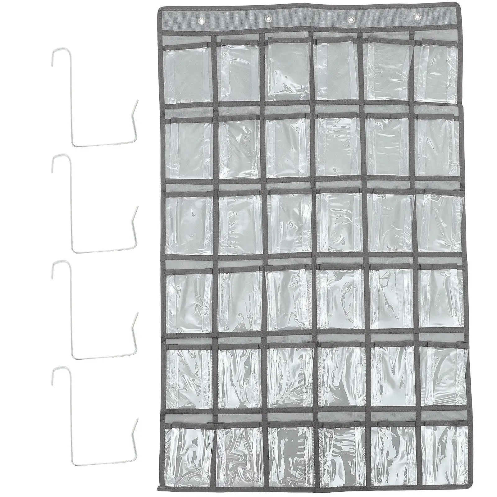 

36-Grid Jewelry Storage Bag Non-woven Phone Pouch Classroom Cell Wall Organizer Gray 4 Rings Foldable Pocket Calculator Bag