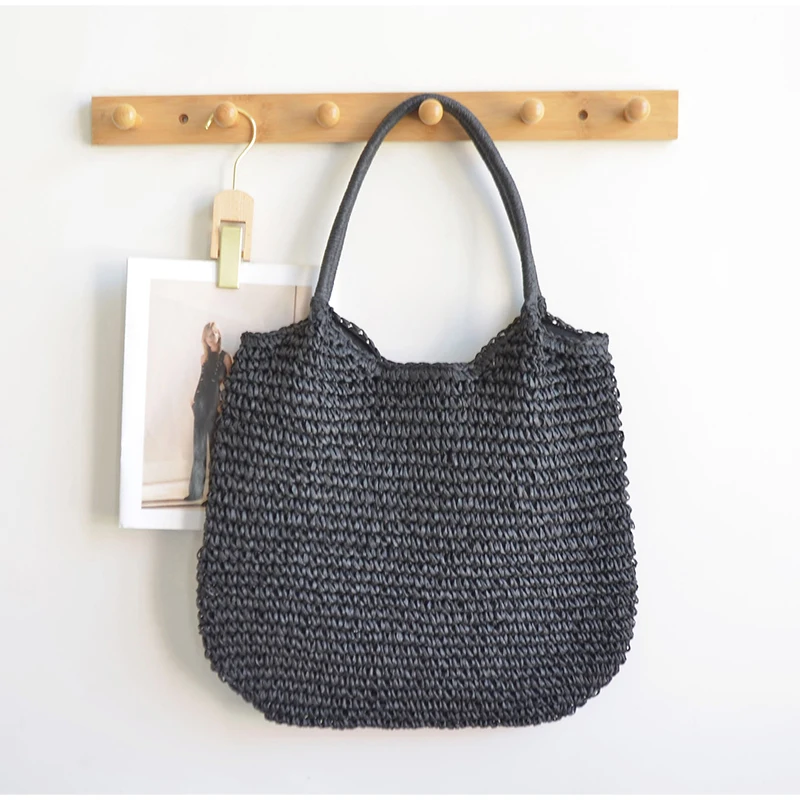 Vintage Einfarbige Gewebte Schultertasche, Minimalistische Casual Pendler-Handtasche für Frauen, Sommer Strand Handgefertigte Leichte Tasche – Detail 14