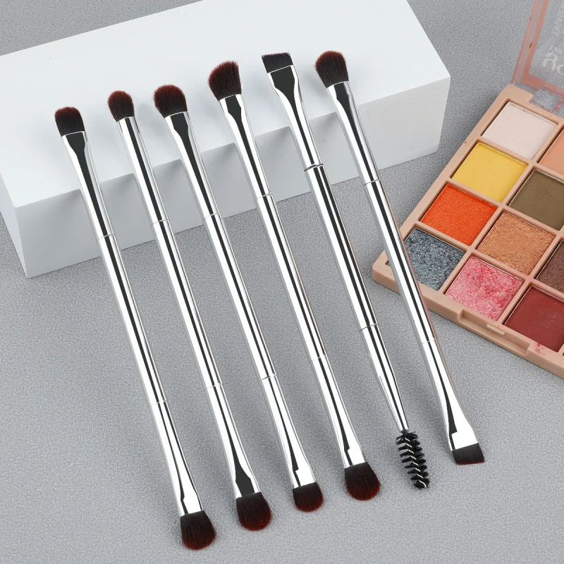 6Silver double-ended makeup brush Eyeshadow Brush, Blending Brush, Eyebrow Brush A dual-purpose brush Eyelash Curling Brush