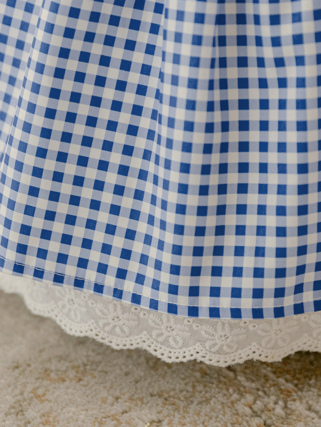 Mädchen Ballkleid mit Schleife und Puffärmeln, Blaues Karomuster, Prinzessinnen-Cosplay, Hochzeit, Kindergeburtstag, Klavier-Auftritt Kostüm ﻿ – Detail 9