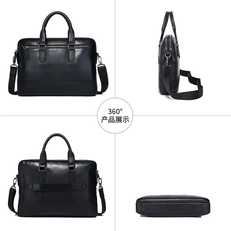 Computer storage business office commuting briefcase, genuine leather high-end men's hand and shoulder briefcase