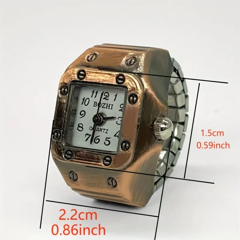 1PC square retro vintage vintage timepiece finger watch, antique copper high-end quartz ring watch