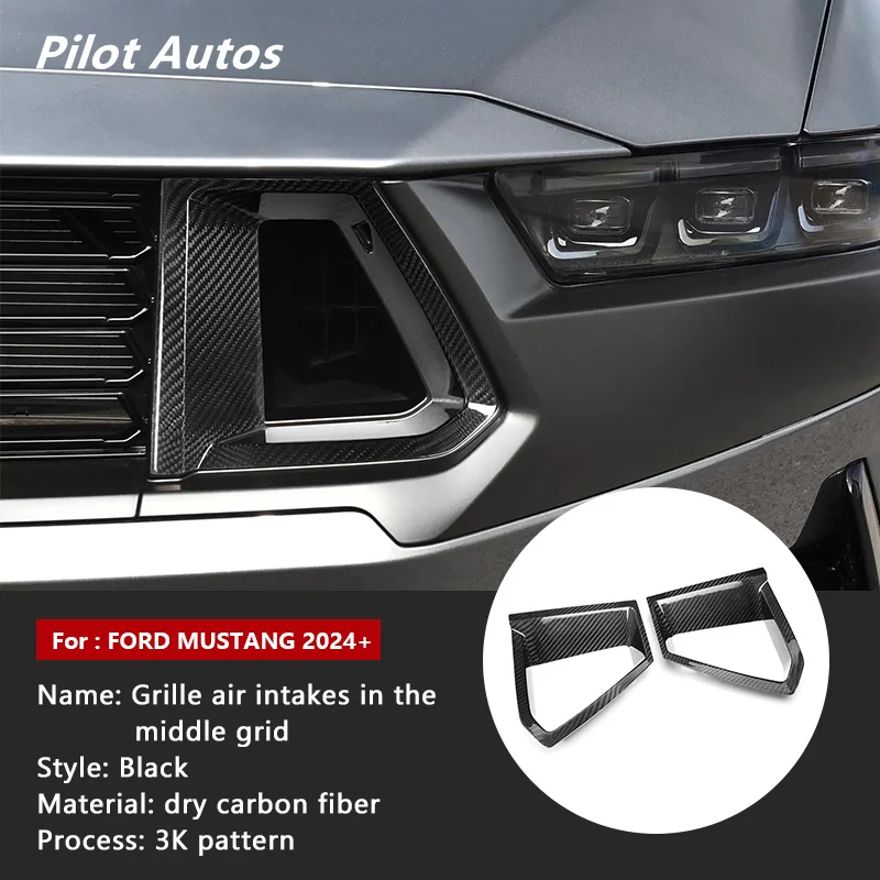 

2024 2025 для решетки Mustang, воздухозаборники в средней сетке, 3D декоративная наклейка из натурального углеродного волокна, внешняя