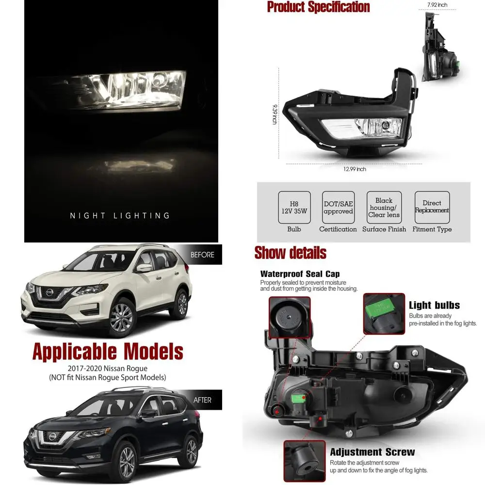 

OEM Replacement Clear Lens Fog Lights for 2017-2020 Nissan Rogue (Non-Sport) with Switch & Wiring Kit