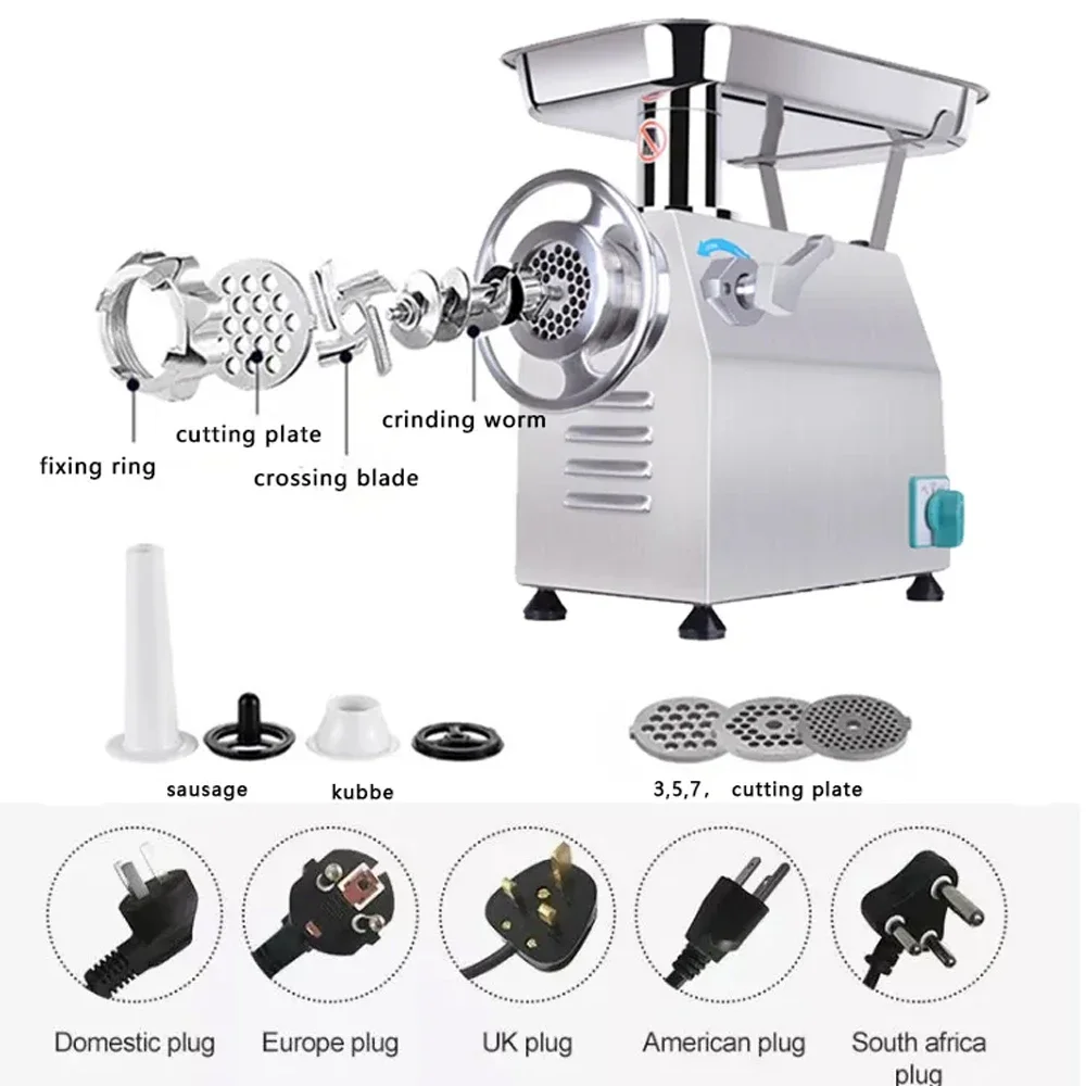220KG/H  Electric Italian-Style Meat Grinder 1100W Motor 3 Grinding Sizes Rust-Proof Stainless Steel for Grinding Beef Pet Food