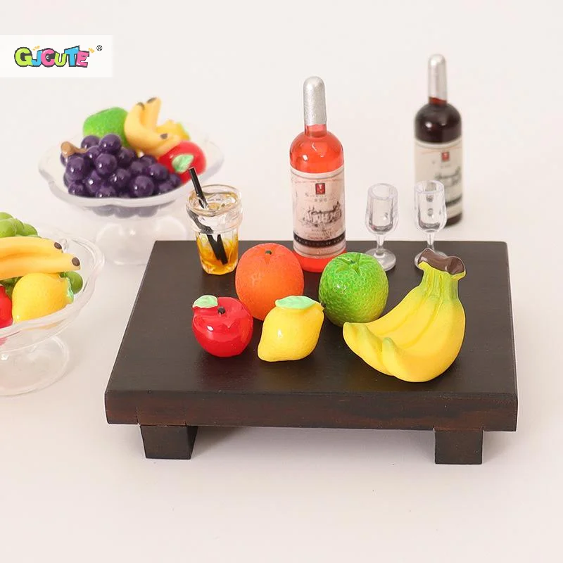 6 Teile/satz Simulation Transparent Obst Platte Banane Orange Traube Modell Puppenhaus Lebensmittel Und Spielen Miniatur Zubehör Für Kinder
