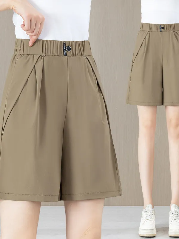 Ice Silk Wide Leg Five-Point Pants Women's Summer Thin New Elastic High Waist Loose Slimming Casual Quick Dry Shorts