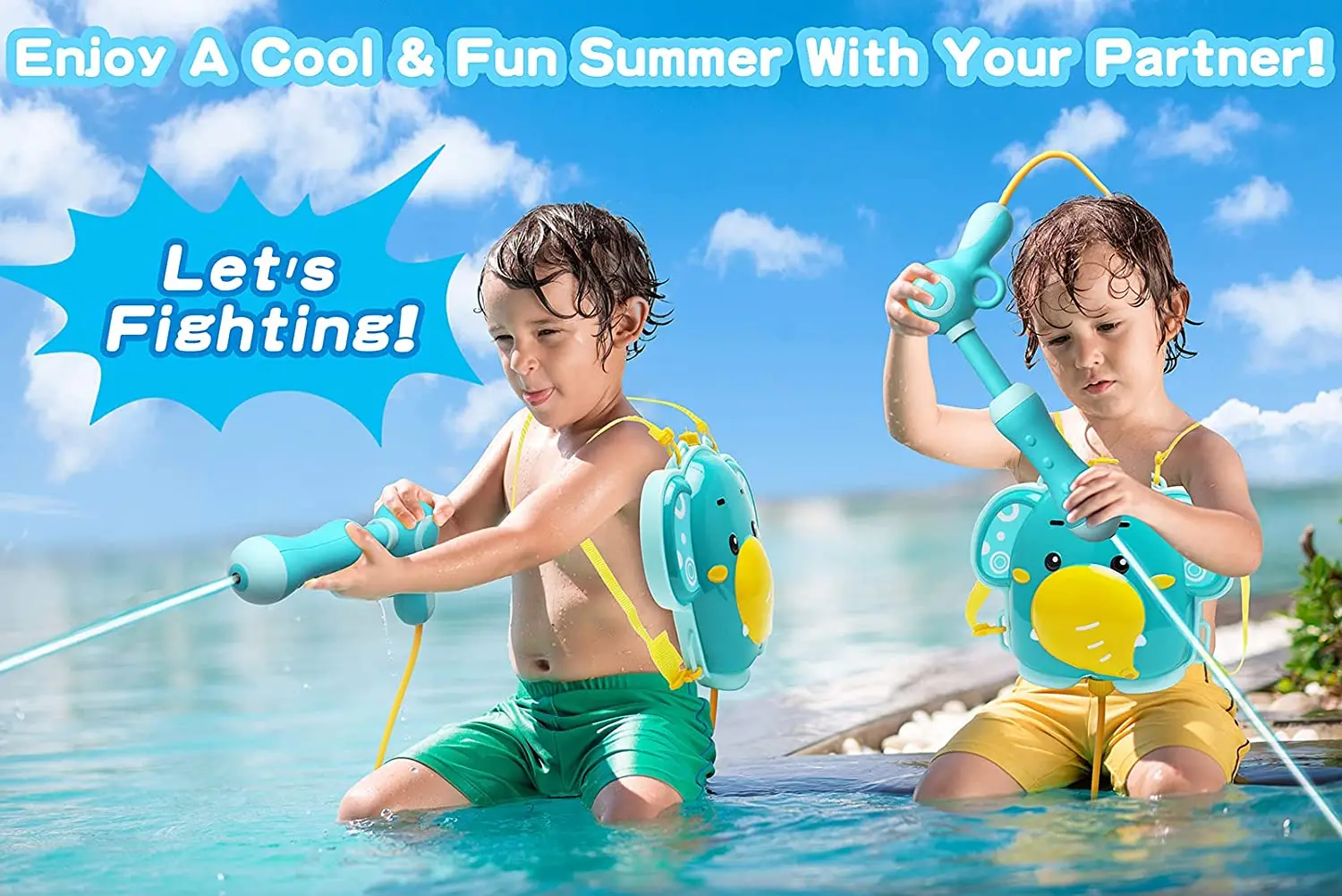 Children Beach Backpack Water Gun Summer Water Playing Toy Outdoor  Boy Girl Cute Cartoon Animal Interaction Swimming Pool