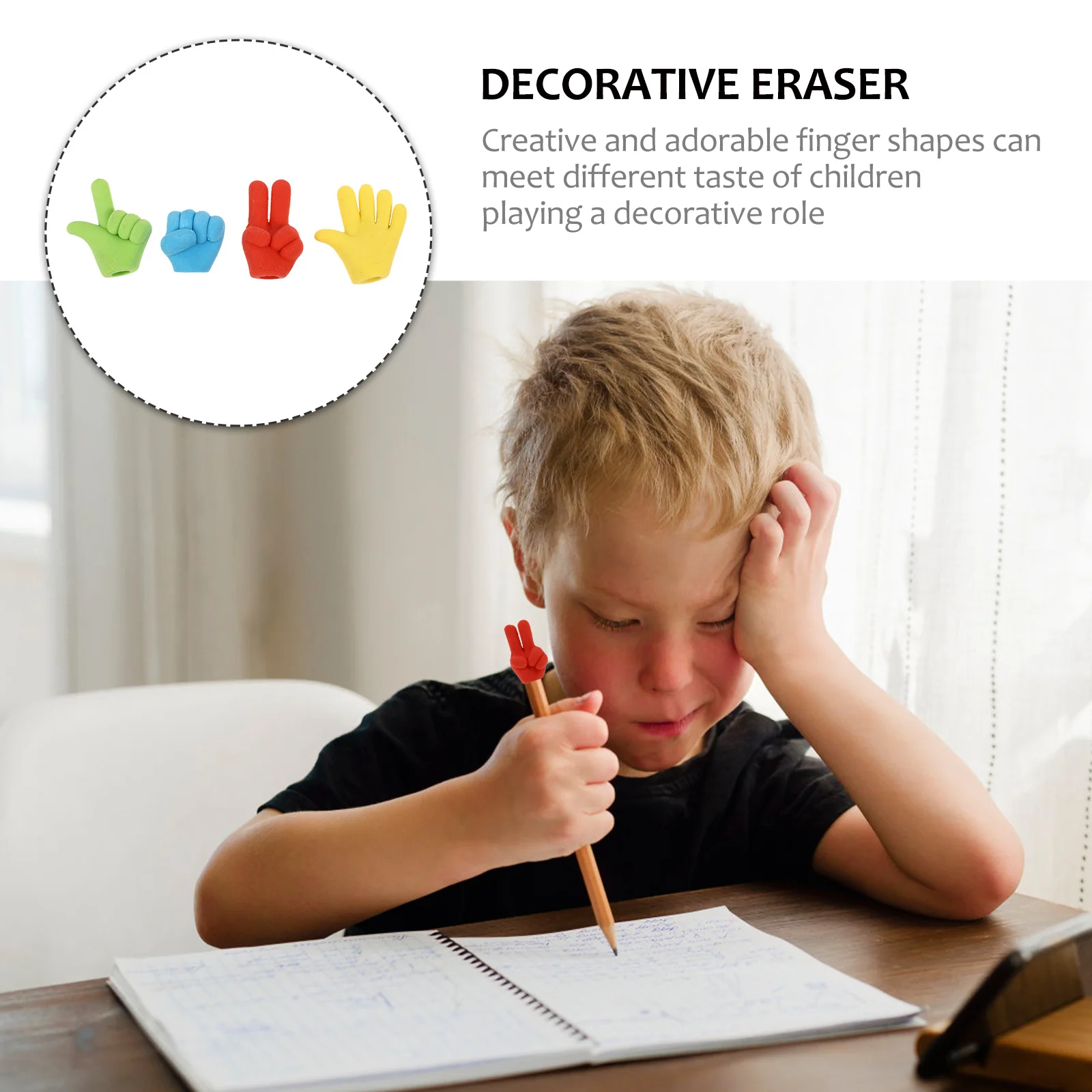 

40Pcs Finger Shaped Erasers Decorative Pencil Caps Adorable Student Supplies Durable Safe School Use