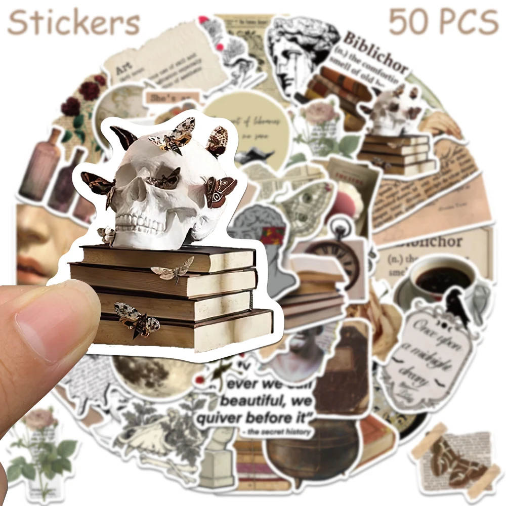 50pcs Dark Academia Stickers Decals For Phone Laptop Refrigerator Notebook Suitcase Aesthetic Waterproof Stickers For Students