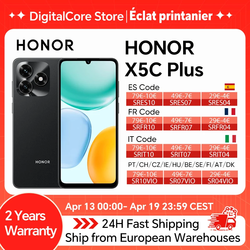 Smartphone HONOR X5C Plus 4G, écran 6,74'' 720×1600, MediaTek Helio G81 ARM Mali-G52 MC2, 50MP arrière, 5260mAh, MagicOS 9.0