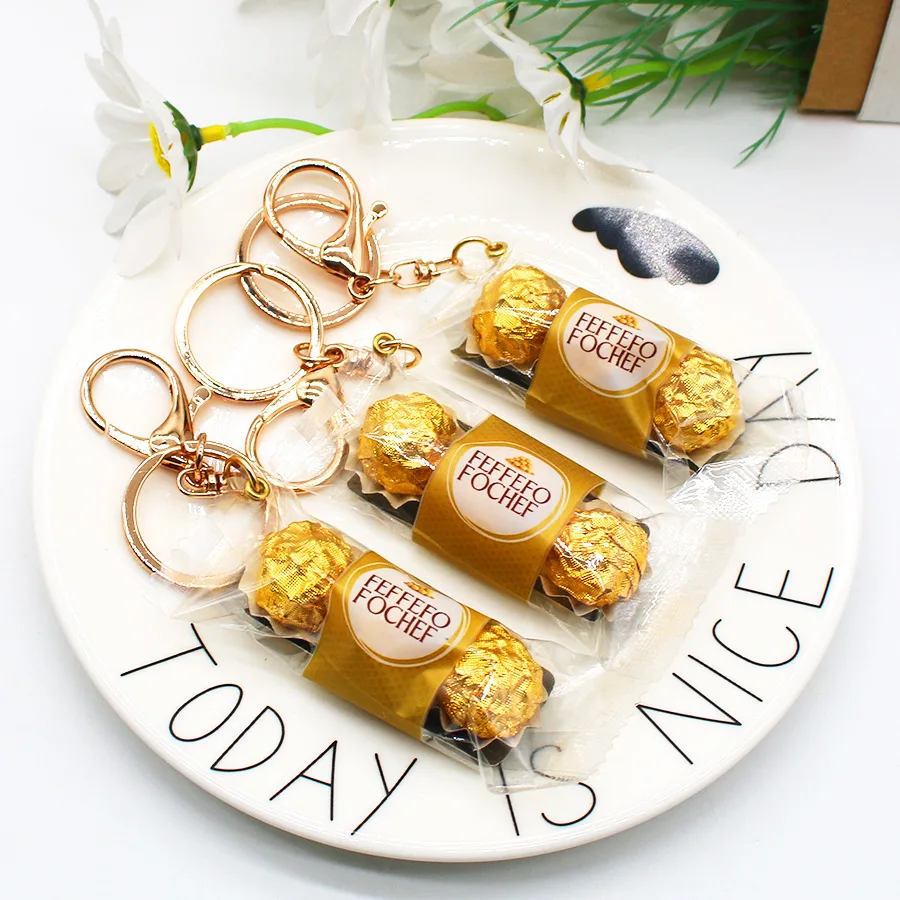 Simulation Golden Sands Chocolate Key Chain Food Play 3 Pieces Of Chocolate Ferro Sandwich Chocolate Fun Hanging