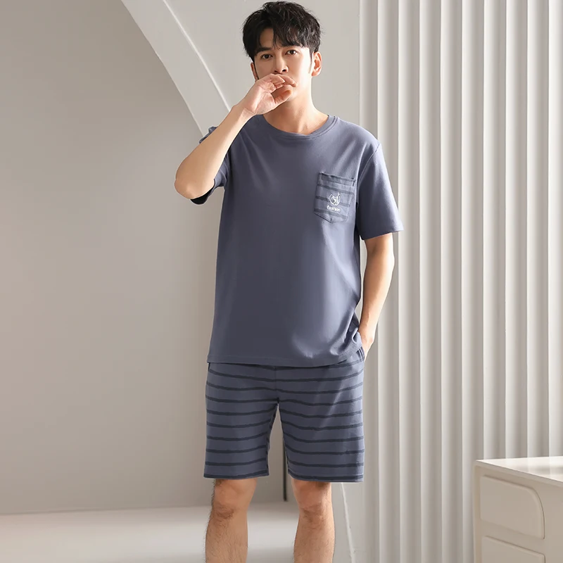 Big Size M-4XL Men Pajamas Set Summer Short Sleeve Sleepwear Male Casual Pijamas