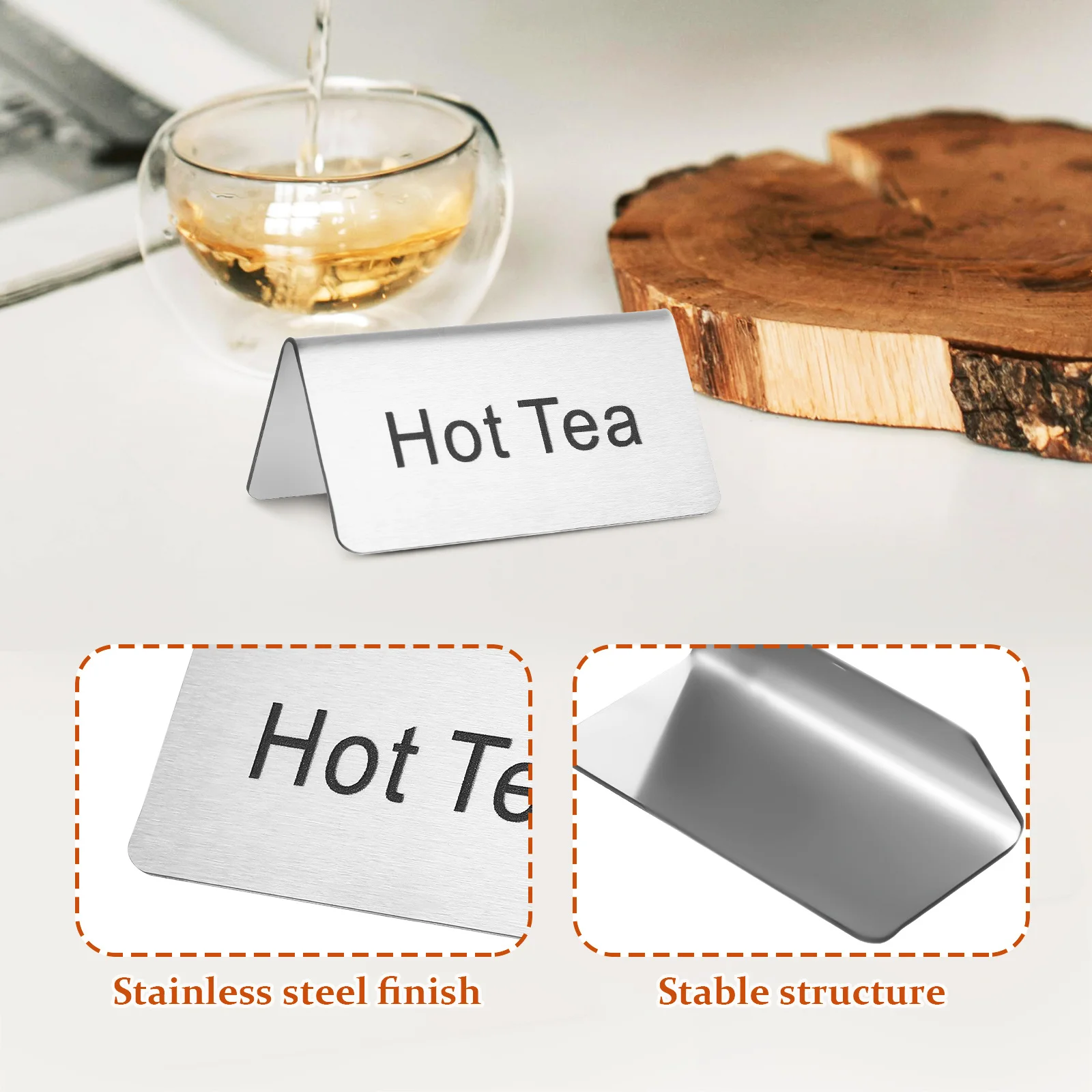 

5pcs Stainless Steel Table Tent Signs Beverage Display For Coffee Restaurant Cafe Buffet Food Labels Drink Menu Sign
