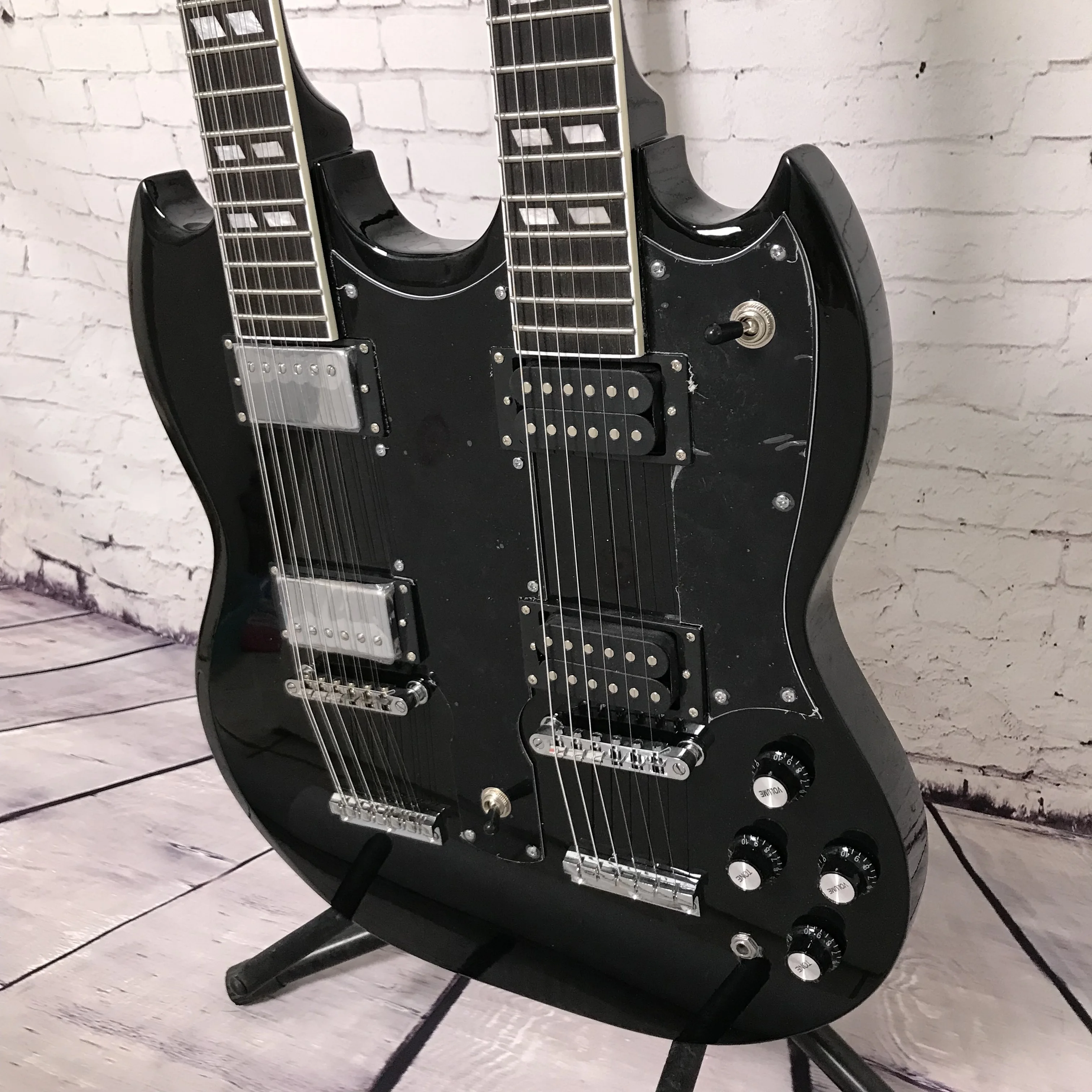 Guitare électrique à double manche SG00s, couleur noire brillante, 12 et 6 cordes, musique rock, livraison gratuite