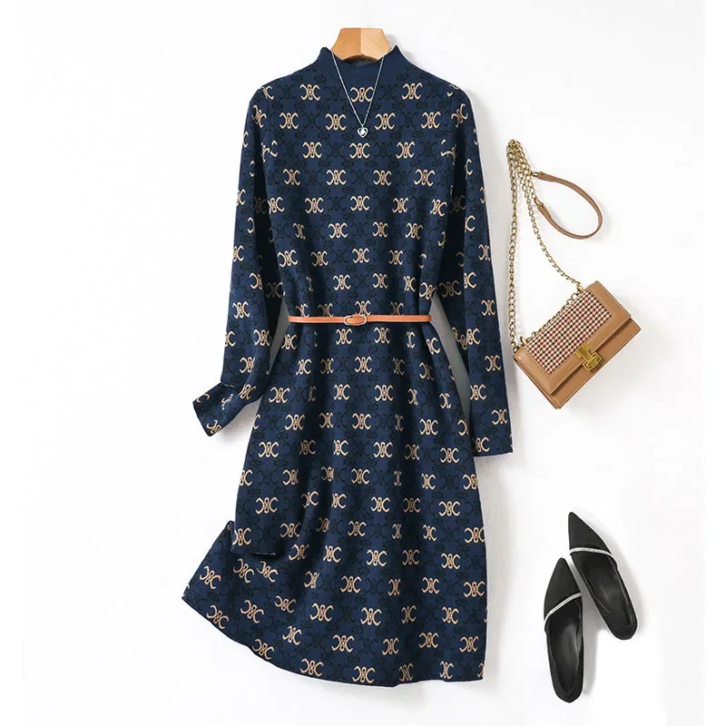 Women\'s Knitted Belt Dresses Autumn Winter New Simple Comfortable Fashion Casual Dresses Vintage Elegant Fashion Loose Vestido