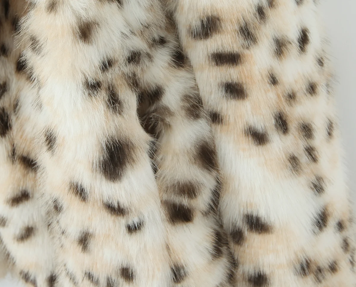 Nuevo 2025 invierno peludo Beige leopardo abrigo de piel sintética CHIC mujeres solapa cuello gancho botones manga completa peluda suelta ropa de abrigo corta