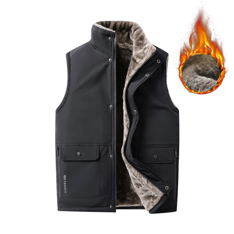 

Men's Sleeveless Coat Fur Fashion Male Warm Waistcoat Fleece Vest Men Fleece Casual Photographer Work Outerwear Brand Clothing