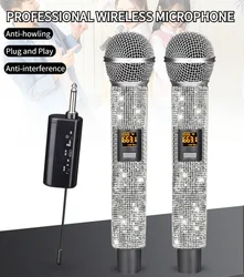 Professional Wireless Microphone with Diamond Type-C Charging Home KTV Outdoor Audio Mic VHF Stage Karaoke Cordless Dynamic Mic