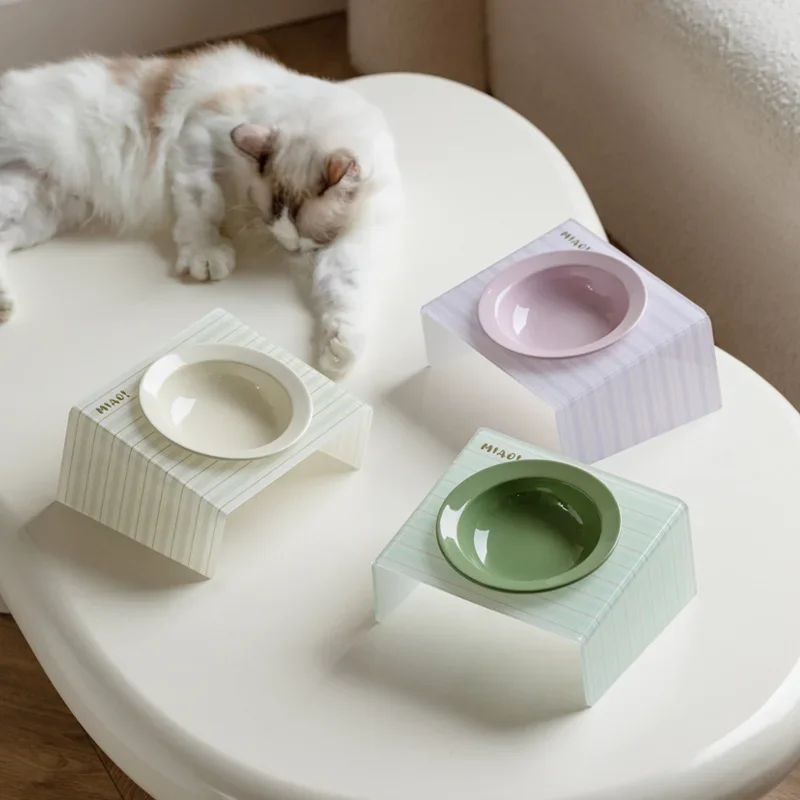 Elevated Ceramic Cat Bowl with Acrylic Stand, Raised Pet Feeding Dish, Stylish and Easy to Clean, for Cats and Small Dogs