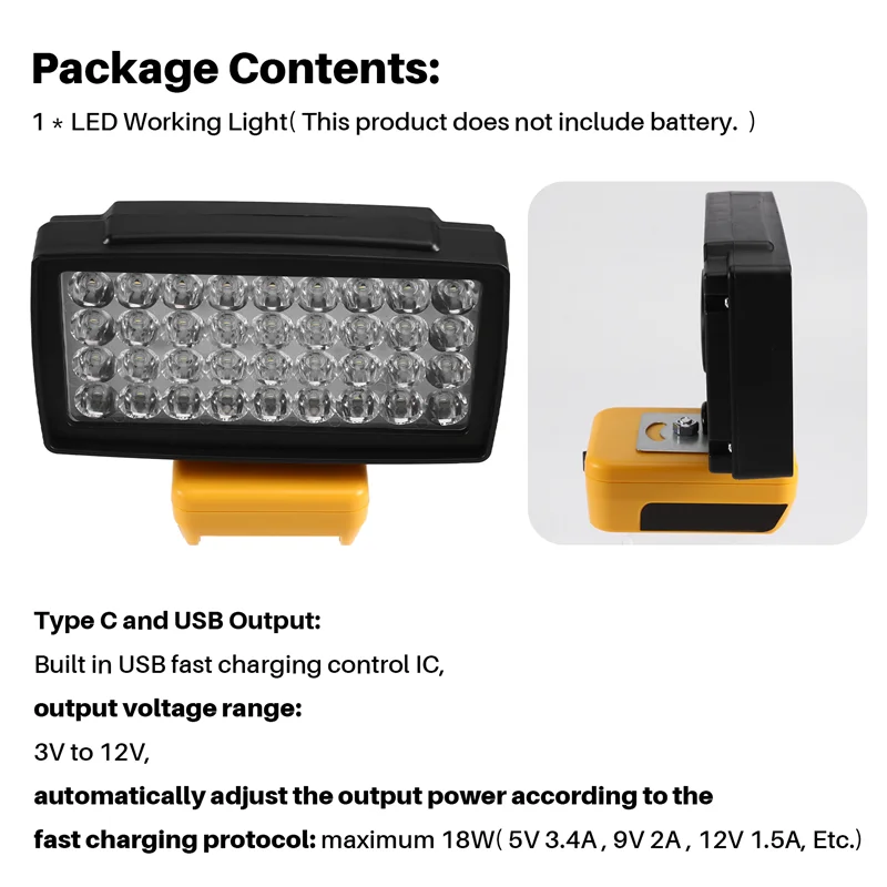

-ABLP 36 LED Flashlight Torch Car Work Light USB Power Bank For 18V 20V Battery Lamp