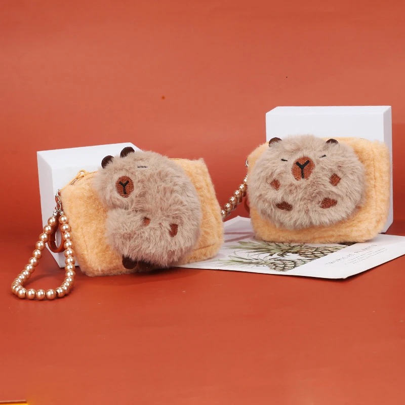 Porte-monnaie en peluche Capybara pour filles, portefeuille animal mignon, poudres à changer d'argent, joli sac de rangement pour téléphone, sauna