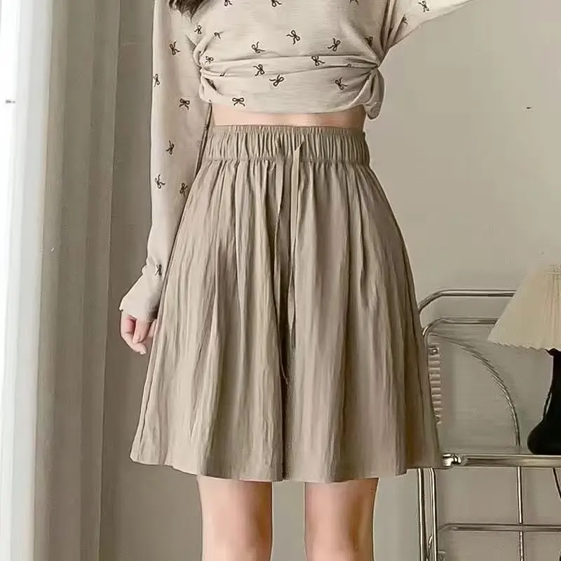 Women Casual High Waist Wide Leg Shorts Summer Lightweight Drawstring Loose Sport Running Shorts Woman Solid Color Beach Pants