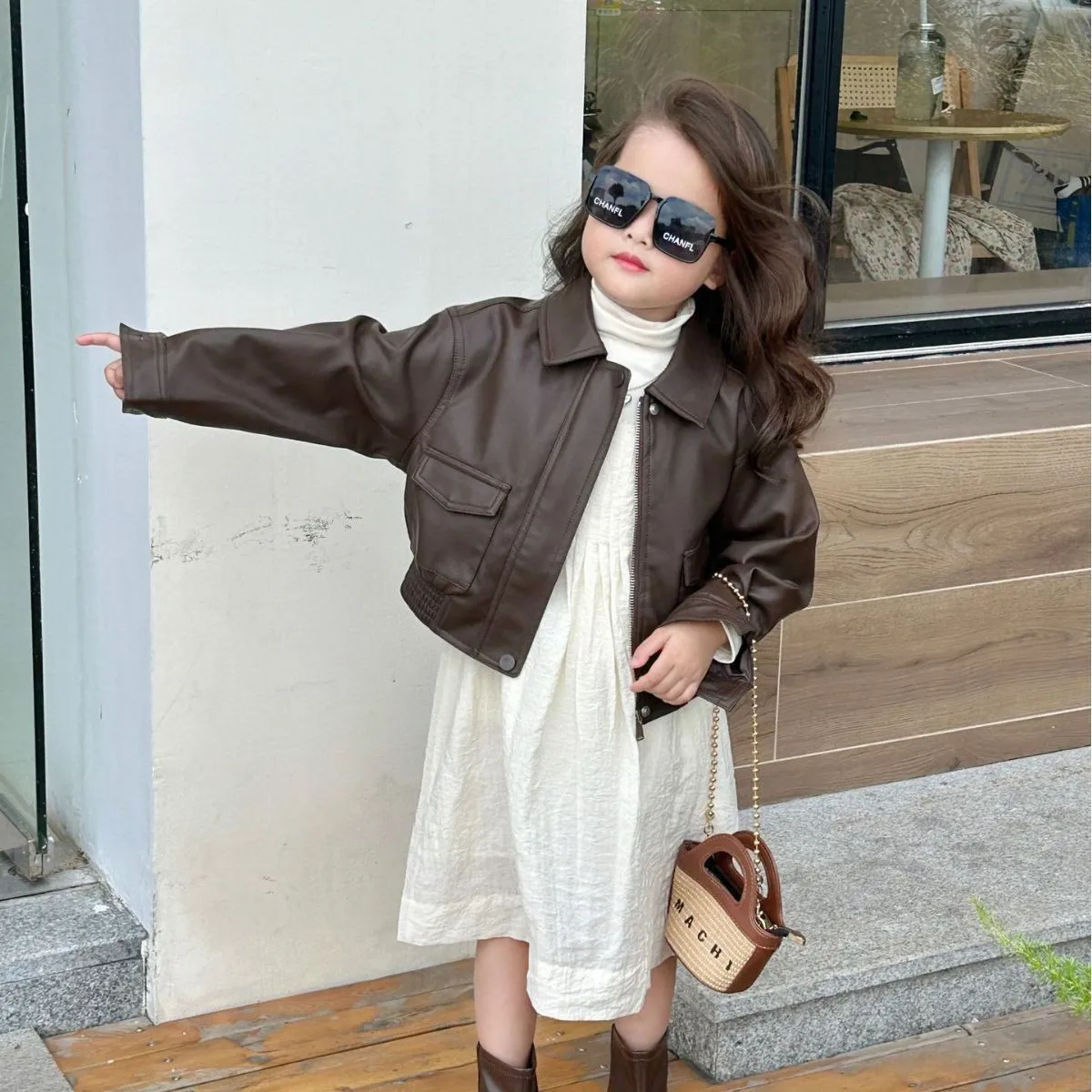 

Girls Leather Jaet ort Svel Coat Children's Winter Outerwear Baby Girl's Faux Leather Biker Jaet Kids' Clothes