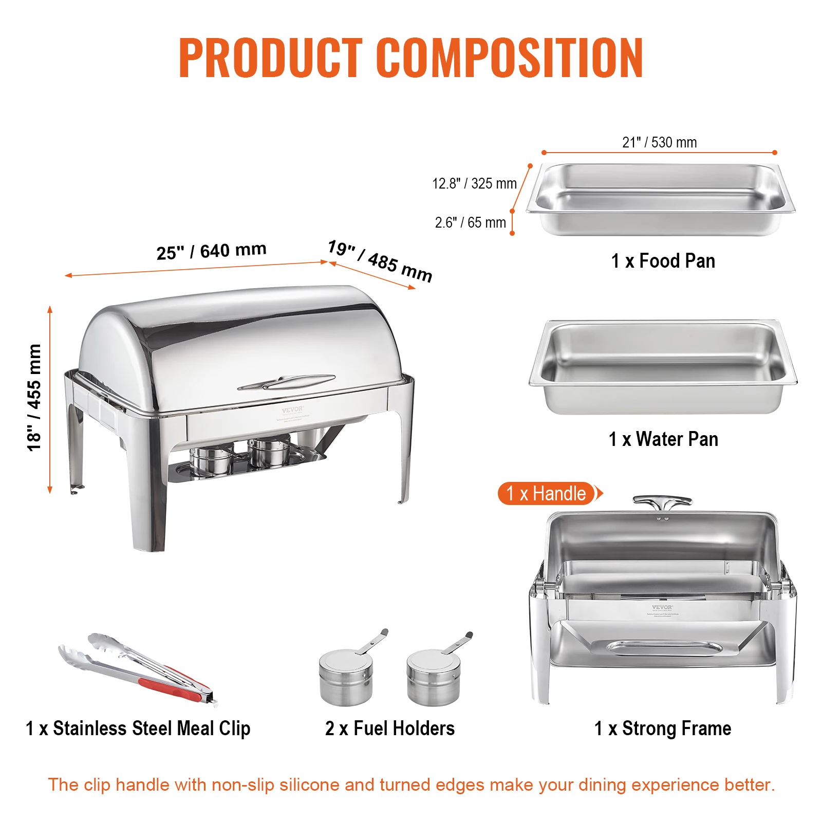 VEVOR Chauffe-Plat 8,5 L Buffet Chauffant à Combustible Couvercle Rabattable Réchaud en Inox Alimentaire avec 1 Pince Maintient au Chaud pour Servir Buffet Libre-Service Hôtel Traiteur Restauration