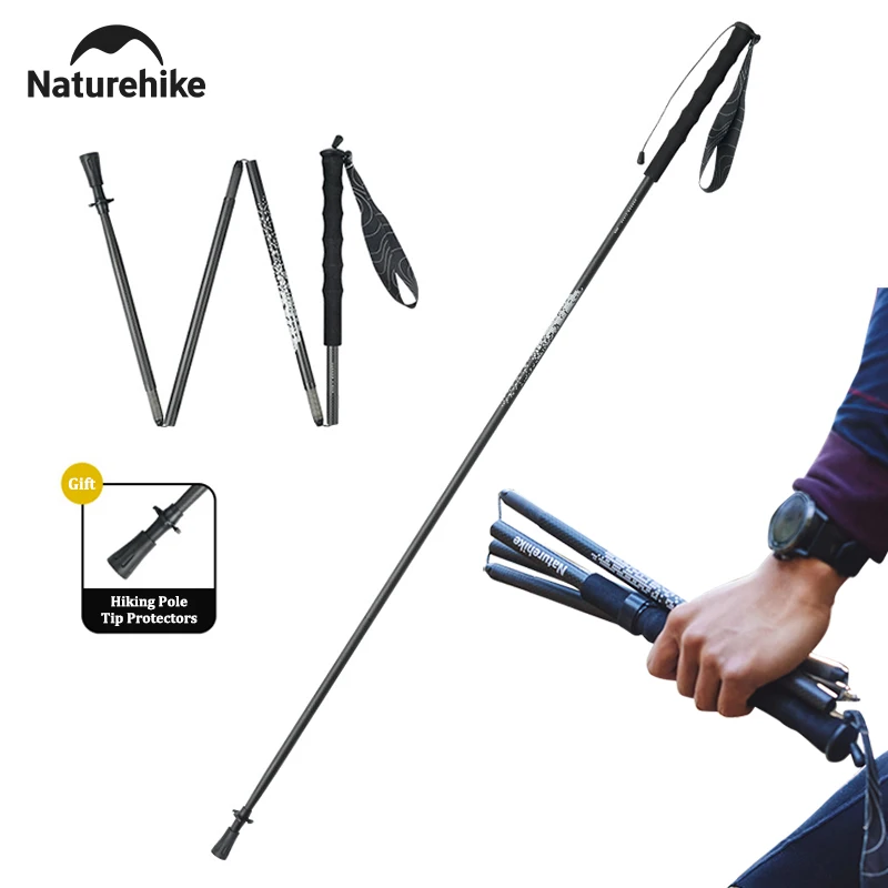 Naturehike Lightweight Folding Collapsible Quick Lock Trekking Pole Carbon Fiber Portable Hiking Camping Poles Walking Stick