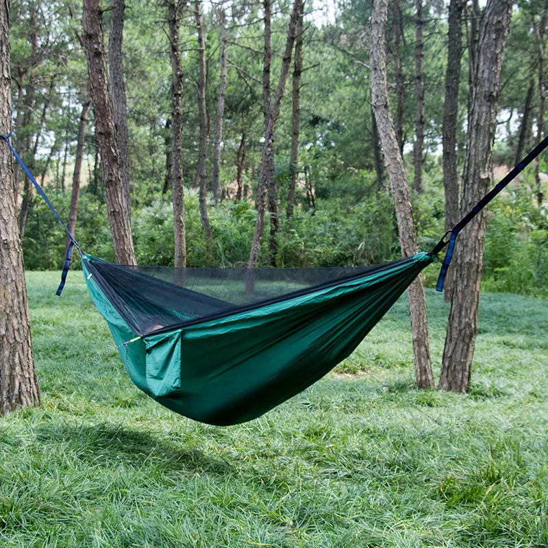 Portable Mosquito Net Nylon Camping Hammock with Waterproof Rain Fly Canopy Tarp for Outdoor Hanging Bed Sleeping
