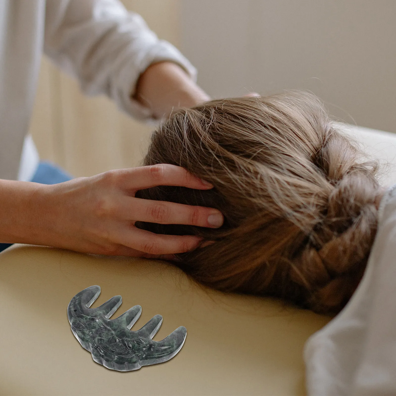 

Natural Jade Comb Scalp Massage Tool Exquisitely Carved Elegant Patterned Hair Comb for Scalp Fatigue Relief and