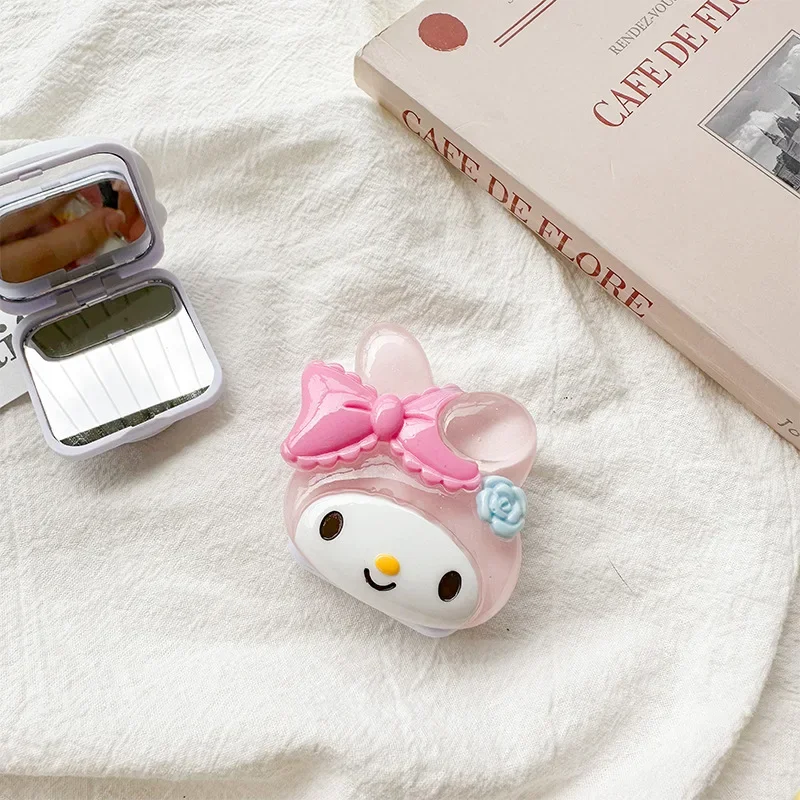 Kawaii Sanrio Phone Stand Mirror Paste My Melody Kuromi Cinnamoroll Cartoon Retractable Touch Up Girl Phone Decorative Gift