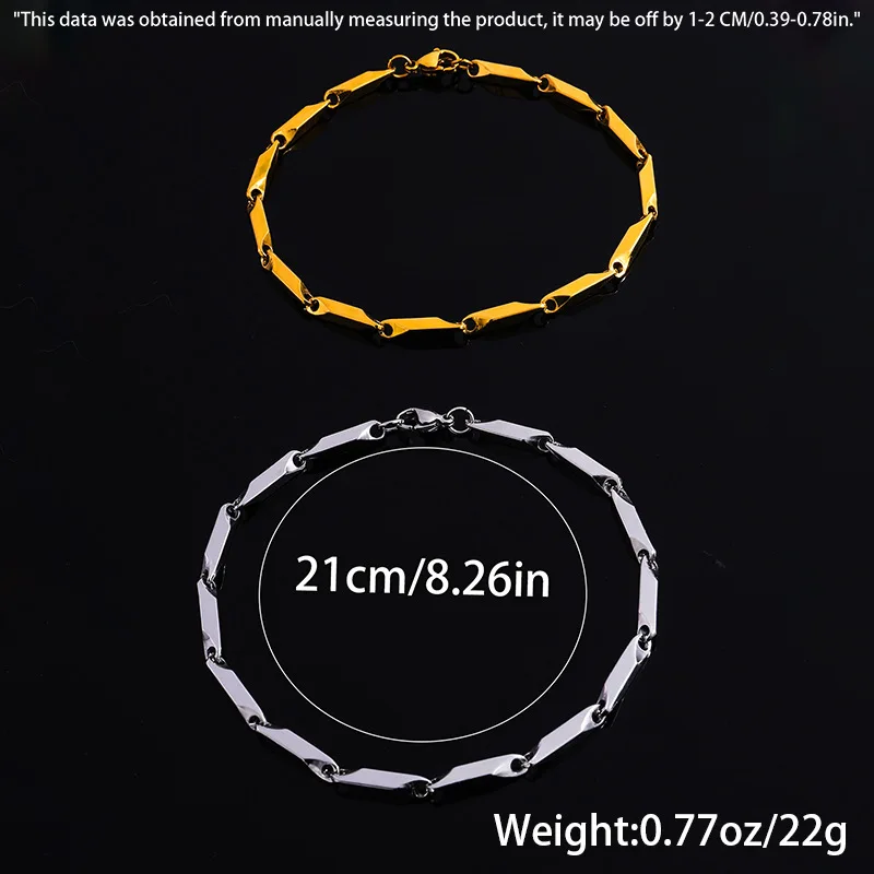 Mens Geometric Rhombus Chain Bracelet,Casual Stainless Steel Metal Links Wristband, Length Adjustable