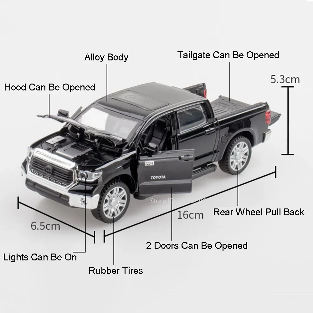 Tundra – modèle de voiture Miniature en alliage moulé sous pression, camionnette, 4 portes ouvertes, son et lumière, véhicule tout-terrain, cadeaux pour enfants, 1:32