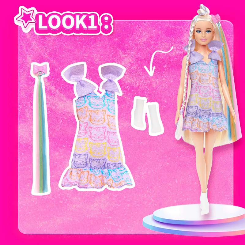 Barbie Jct72 Zestaw do zaplatania włosów dla lalek, z wymiennymi strojami, zabawka do przebierania, zabawa w udawanie, kolekcjonerski ornament, prezent