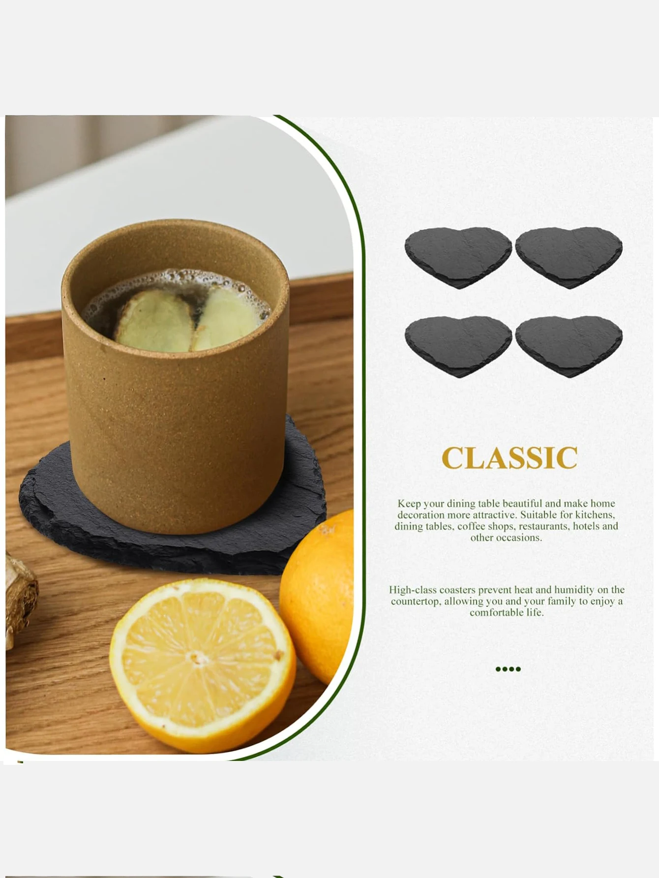 2Pcs4Pcs Natural Rock Coaster Japanese Round Slate Coaster Insulation Pad Bar Whiskey Slate Coaster Set Heart Shape Hexagonal