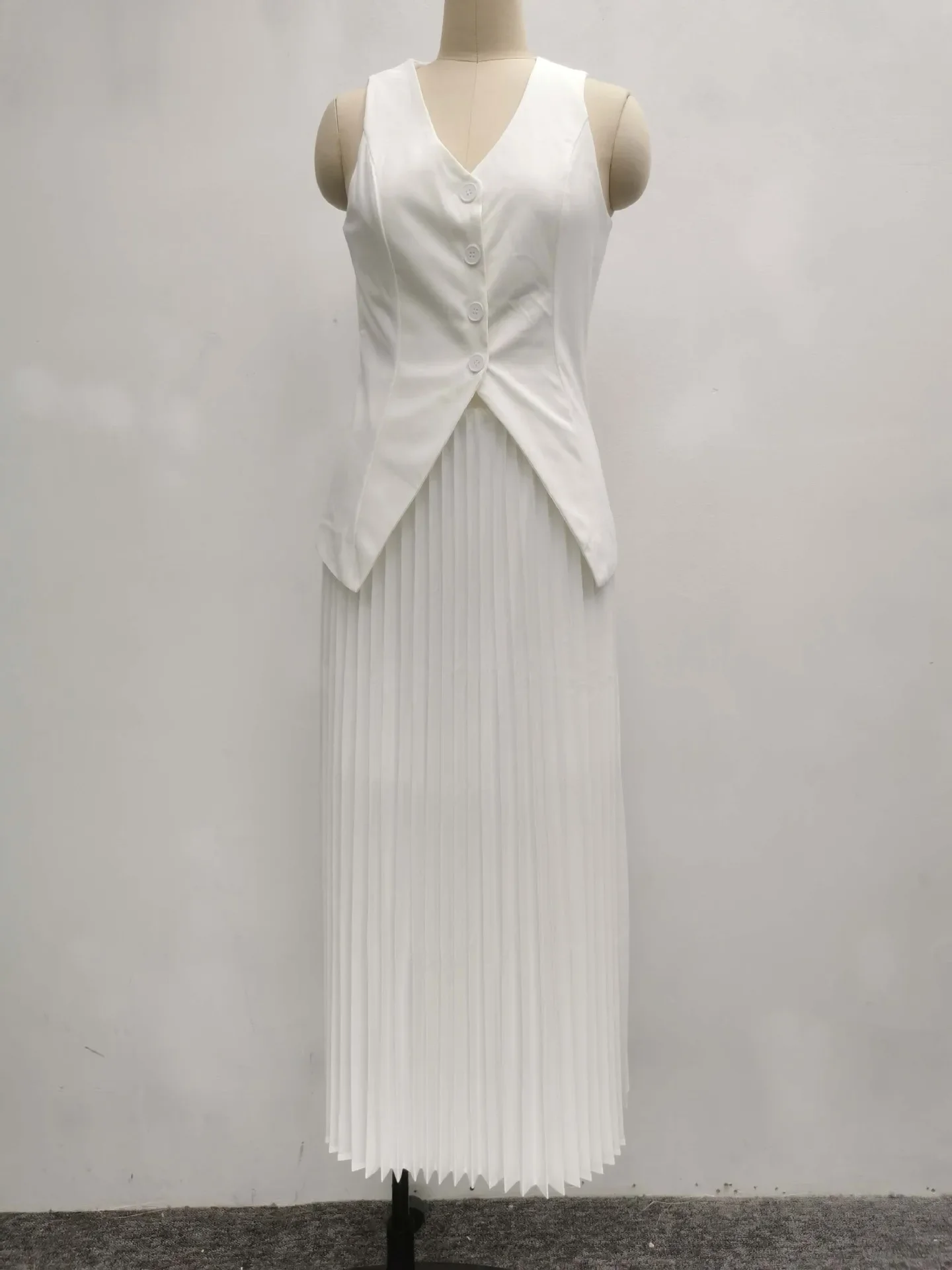 قطعتين مجموعات النساء مطوي تنورة مجموعة الخامس الرقبة سترات بلا أكمام Y2k الشارع الشهير القمم التنانير الطويلة ألف خط عالية الخصر عادية أنيقة #5