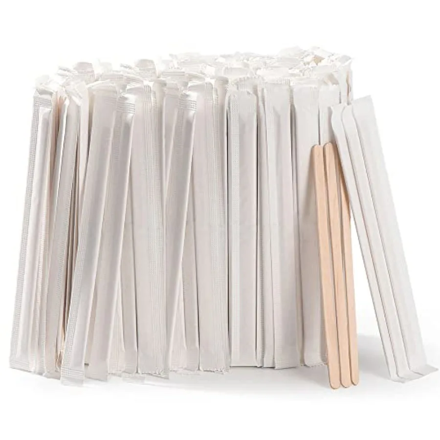 

MFJUNS dividually Wrapped Coffee Stirrers Wood Coffee Stir Sticks, Round End Disposable coffee stirrer, For Coffee, Cocktail an