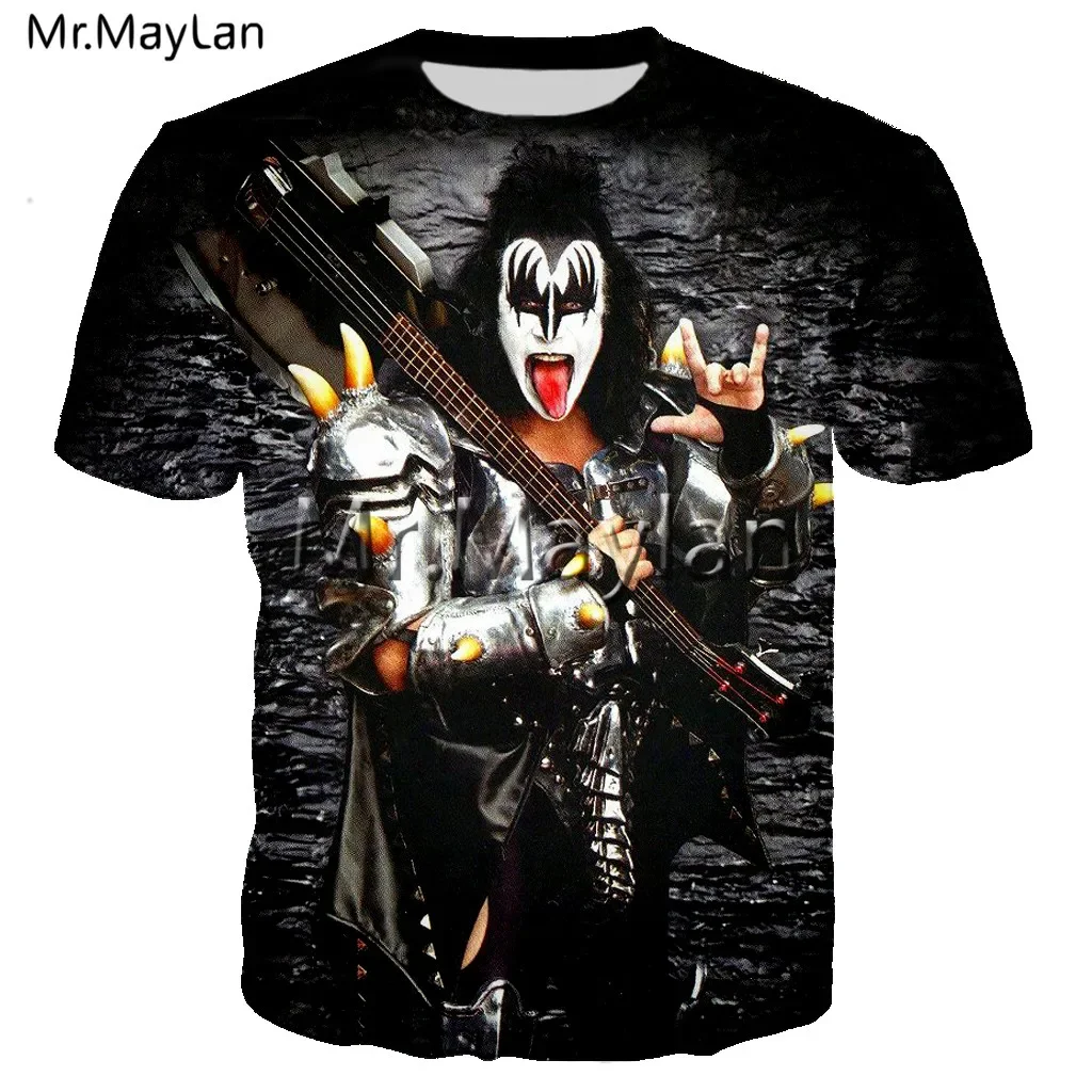 New Gene Simmons Men T shirt 3D Print Kiss Band Rock Tshirt Men Women Ropa Casual Streetwear Hiphop O-neck Tee Shirt Men Clothes