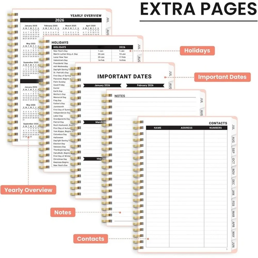 2027 A5 Academic Planner Book Monthly/Weekly with Tabs Calendar Planner Spiral Binding Agenda Notebook Office