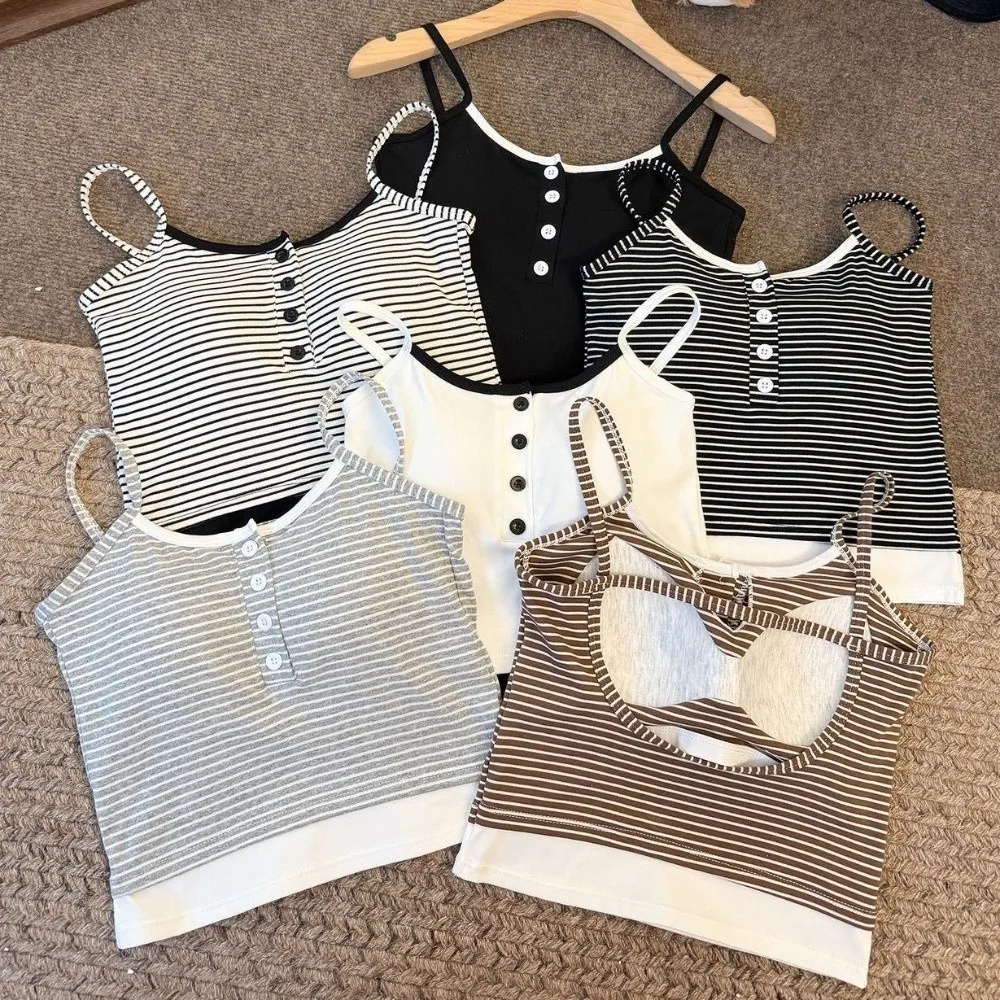 Canottiera skinny a righe con motivo a righe Top senza maniche Beauty Back Canotta con cuscinetti per reggiseno Streetwear Slim Fit Y2K Slim Crop Top Party