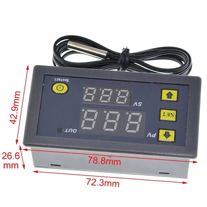 W3230 12V 24V AC110-220V Probe line 20A Digital Temperature Control LED Display Thermostat With Heat/Cooling Control Instrument