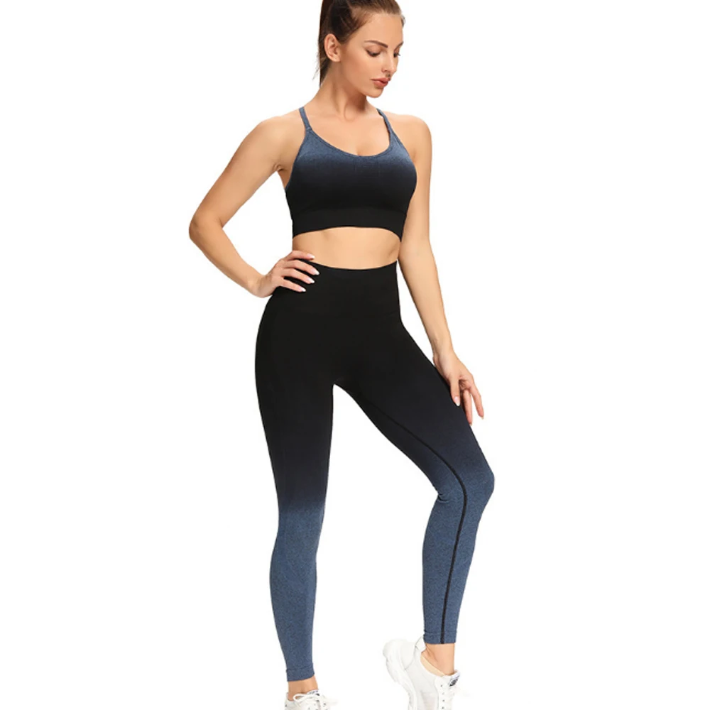 Yoga Tracksuits Women\'s Seamless Sets Fitness Sport Suits Gym Sportswear Crop Top High Waist Running Leggings Sports Bras