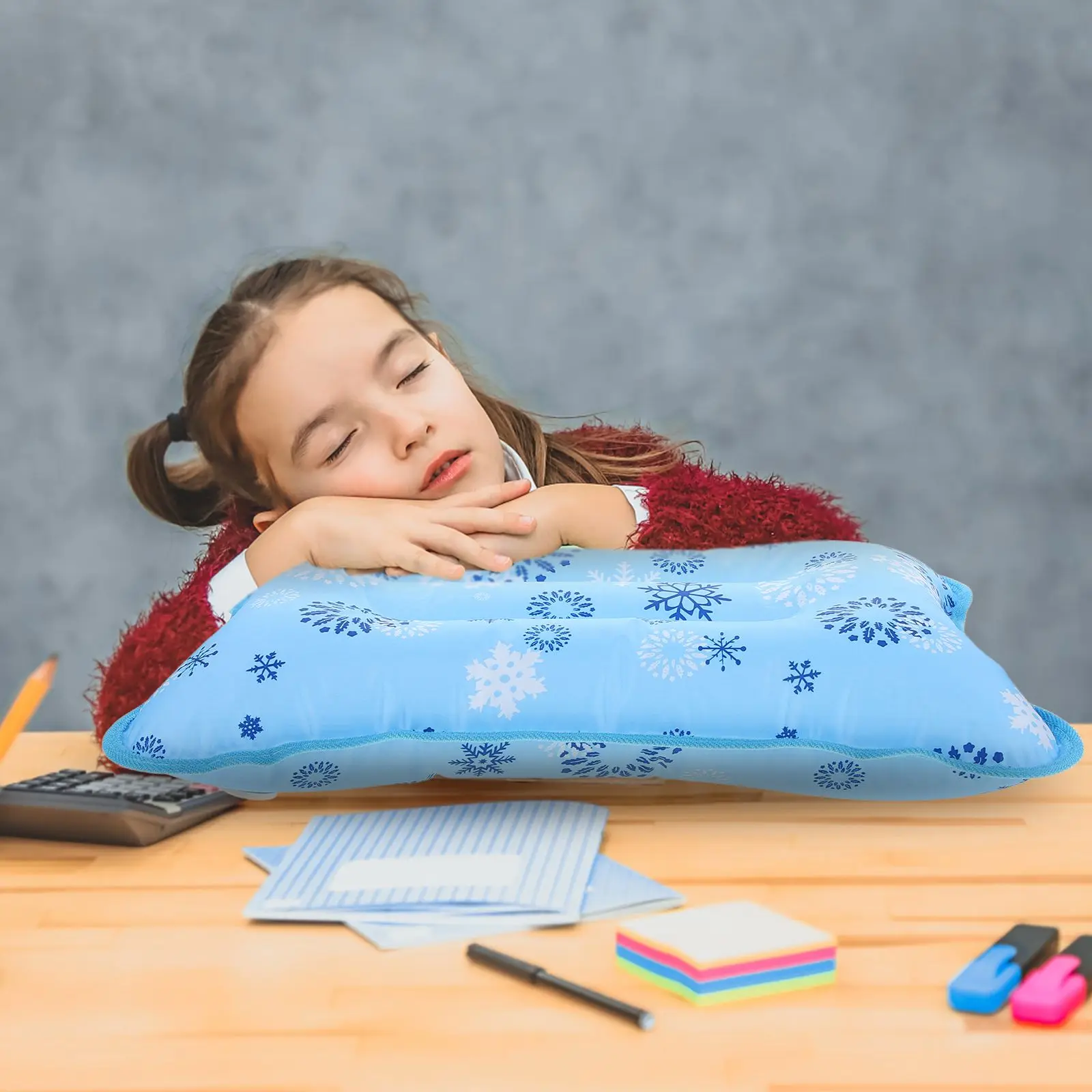

Summer Cooling Pillow Inflatable Water Fillable 55x35cm Blue Snowflake Adult Camping Travel Lightweight Sleep Aid